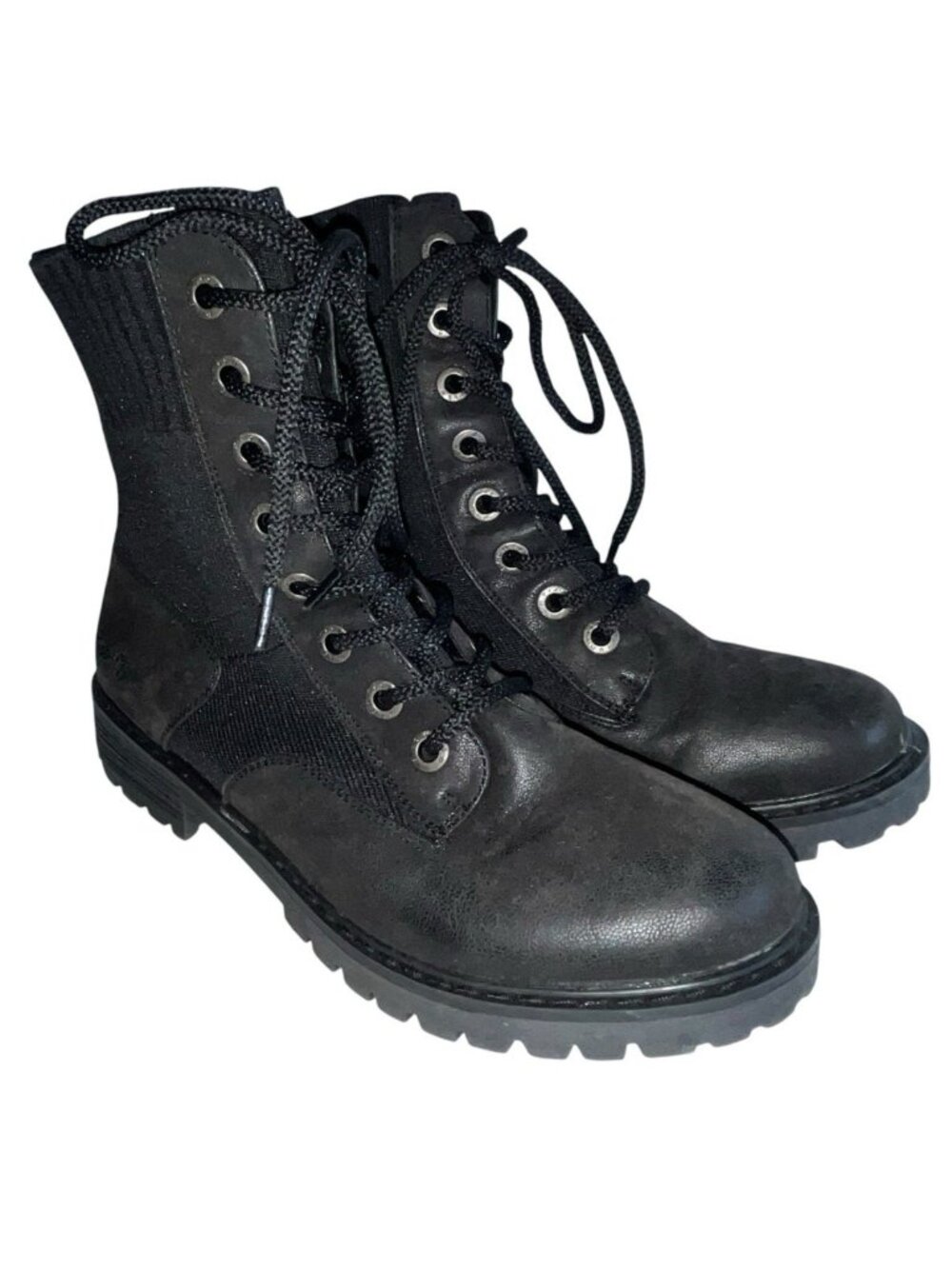 Black Combat Boots Malibu Comfort Knit Upper Womens 8 Blowfish Steampunk Grunge